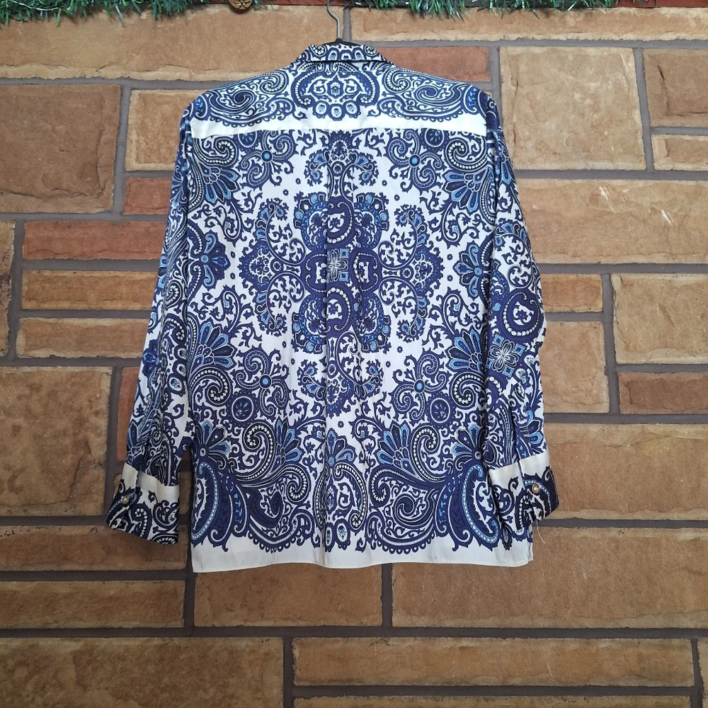 Zara Paisley Printed Silky Button Down Blouse Small - Picture 7 of 8